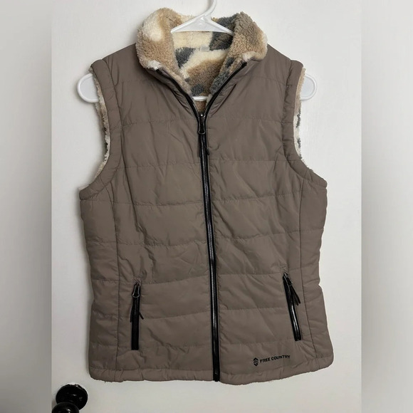 Reversible Free Country Taupe Camo Zip Vest Size Small #1429 - Picture 1 of 6